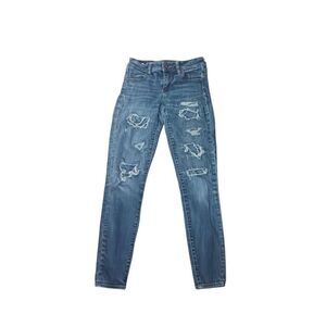 Heavily distressed America eagle outfitters Size 4 denim Jegging 27 inch inseam